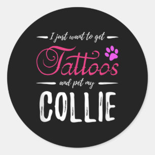 Collie Dog Lover Tattoo Funny Dog Mum Gift Idea Classic Round Sticker