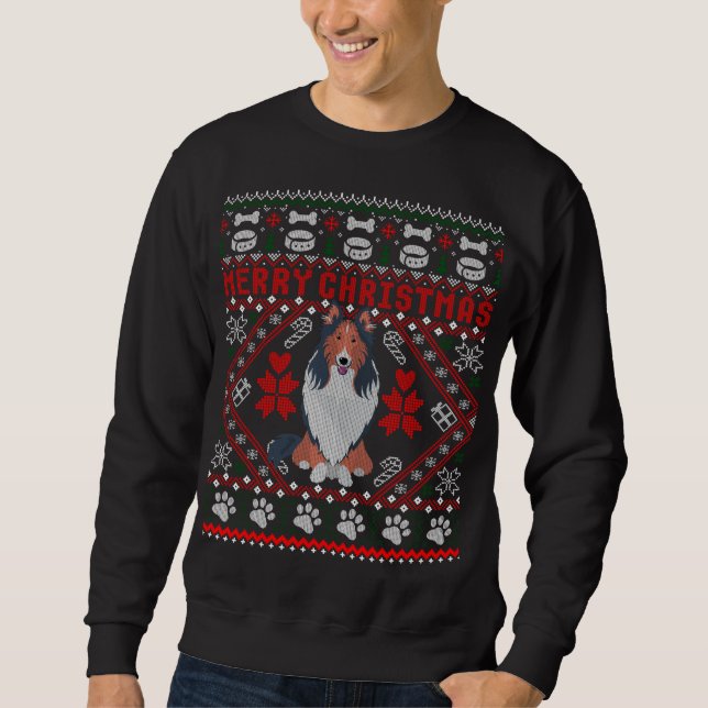 Collie Dog Merry Christmas Ugly Sweater Funny Gift (Front)