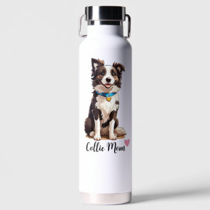 Collie Dog Mum Custom-Cut Vinyl Sticker Water Bottle
