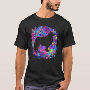Collie Dog Pink Watercolor Splatter Art Love Dogs T-Shirt
