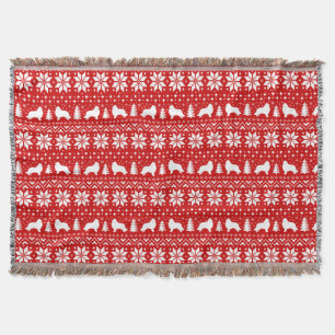 Collie Dog Silhouettes Christmas Holiday Pattern Throw Blanket