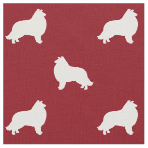 Collie Dog Silhouettes Red and White Patterned Fabric