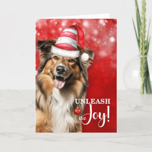 Collie Dog Unleash the Joy Christmas Holiday Card