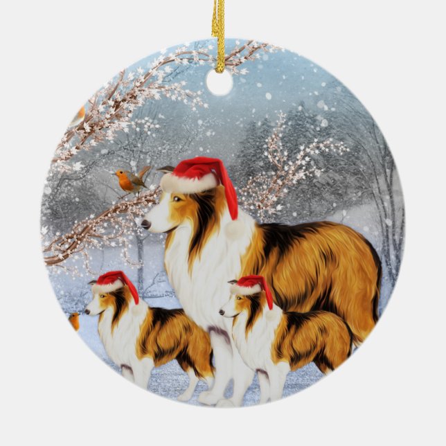 Collie Dog Winter Circle Ornament (Back)