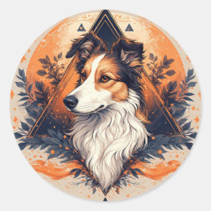 Collie Dog with Vibrant Geometric Background Classic Round Sticker