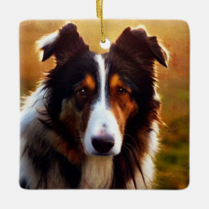 Collie Front View Ceramic Ornament