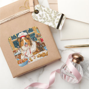 Collie Holiday Baking: Festive Christmas Square Sticker
