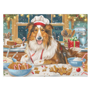 Collie Holiday Baking: Festive Christmas Tablecloth