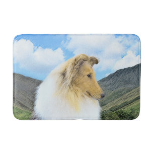 Collie in Mountains (Rough) Painting - Dog Art Bath Mat