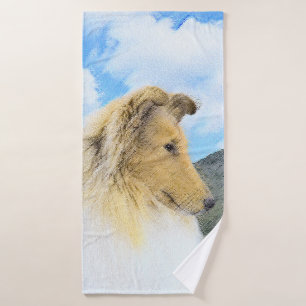 Collie in Mountains (Rough) Painting - Dog Art Bath Towel Set