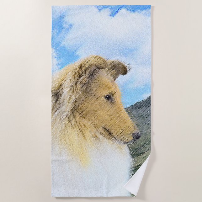 Collie in Mountains (Rough) Painting - Dog Art Beach Towel (Front)