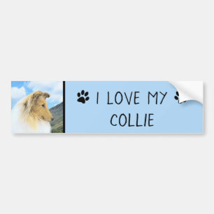 Collie in Mountains (Rough) Painting - Dog Art Bumper Sticker