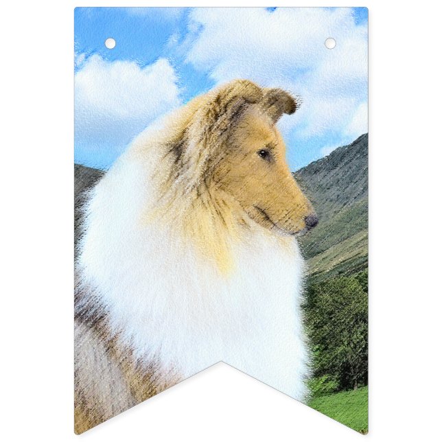 Collie in Mountains (Rough) Painting - Dog Art Bunting (First Flag)
