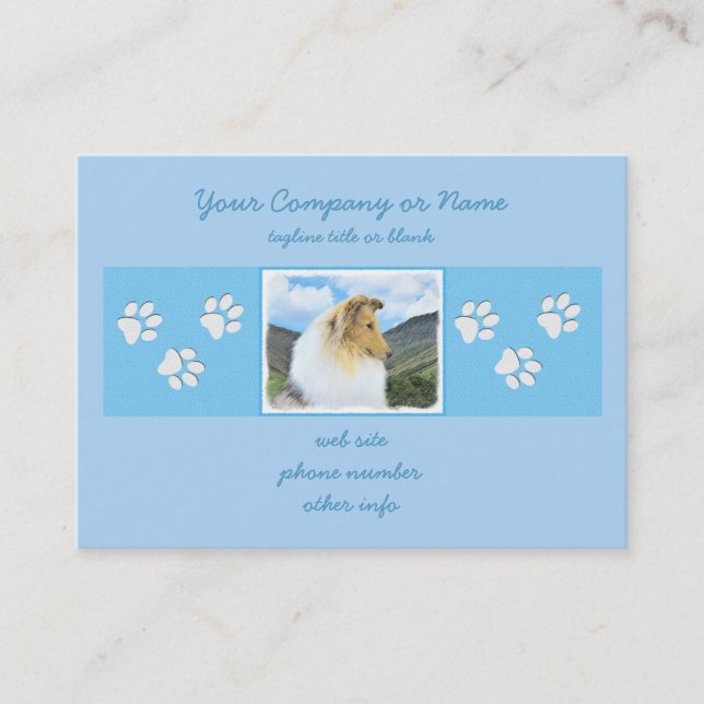 Collie in Mountains (Rough) Painting - Dog Art Business Card (Front)