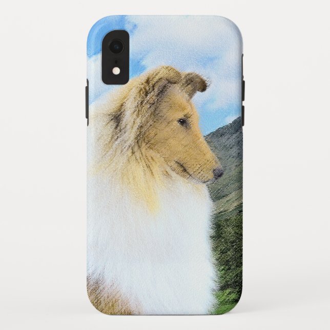 Collie in Mountains (Rough) Painting - Dog Art Case-Mate iPhone Case (Back)