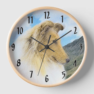 Collie in Mountains (Rough) Painting - Dog Art Clock