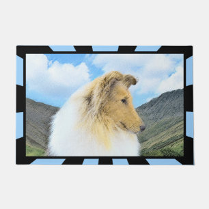Collie in Mountains (Rough) Painting - Dog Art Doormat