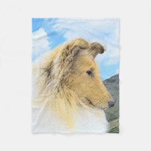 Collie in Mountains (Rough) Painting - Dog Art Fleece Blanket