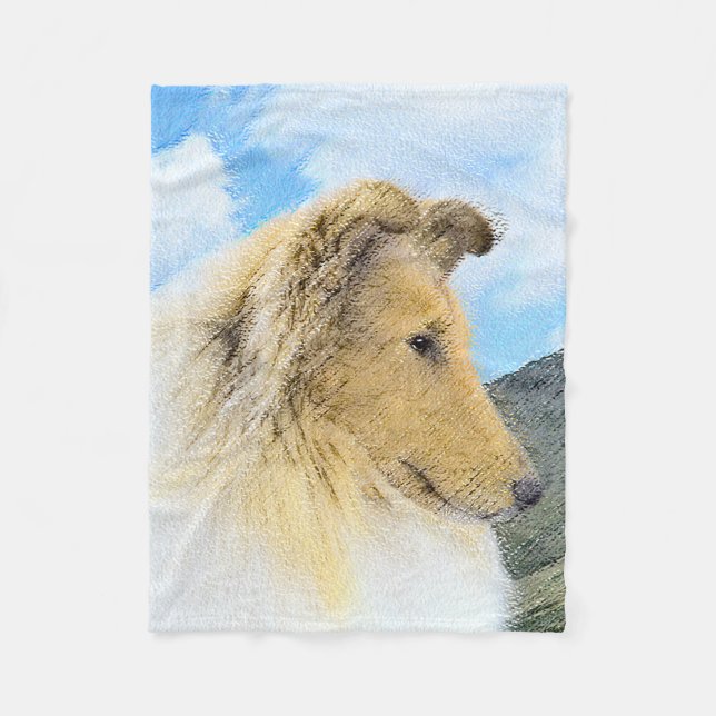 Collie in Mountains (Rough) Painting - Dog Art Fleece Blanket (Front)