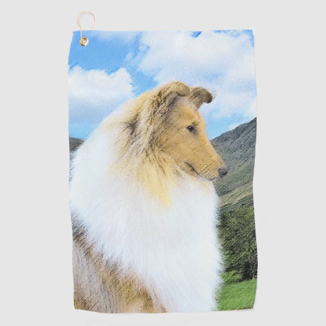 Collie in Mountains (Rough) Painting - Dog Art Golf Towel (Front)