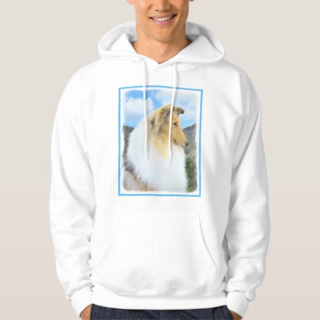 Collie in Mountains (Rough) Painting - Dog Art Hoodie (Front)