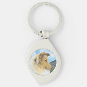 Collie in Mountains (Rough) Painting - Dog Art Key Ring