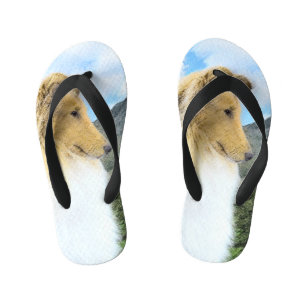 Collie in Mountains (Rough) Painting - Dog Art Kid's Flip Flops