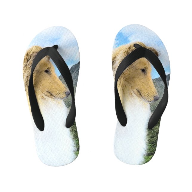 Collie in Mountains (Rough) Painting - Dog Art Kid's Flip Flops (Footbed)