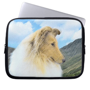 Collie in Mountains (Rough) Painting - Dog Art Laptop Sleeve