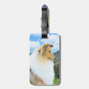 Collie in Mountains (Rough) Painting - Dog Art Luggage Tag