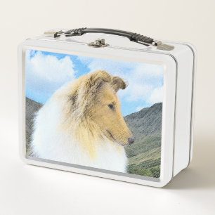 Collie in Mountains (Rough) Painting - Dog Art Metal Lunch Box