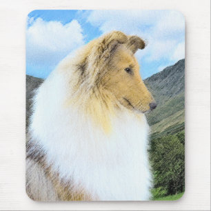 Collie in Mountains (Rough) Painting - Dog Art Mouse Mat