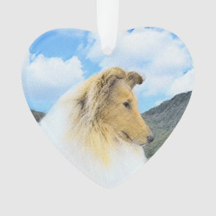 Collie in Mountains (Rough) Painting - Dog Art Ornament