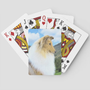 Collie in Mountains (Rough) Painting - Dog Art Playing Cards