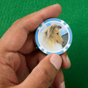 Collie in Mountains (Rough) Painting - Dog Art Poker Chips