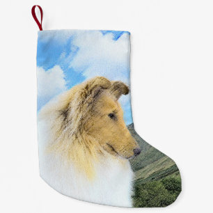 Collie in Mountains (Rough) Painting - Dog Art Small Christmas Stocking
