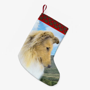 Collie in Mountains (Rough) Painting - Dog Art Small Christmas Stocking