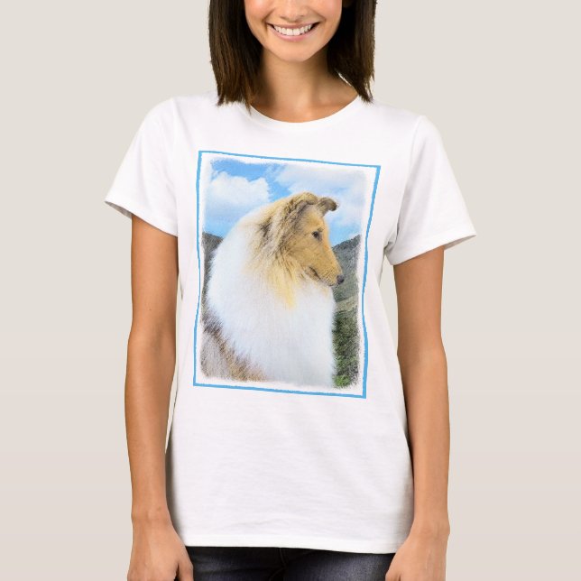 Collie in Mountains (Rough) Painting - Dog Art T-Shirt (Front)