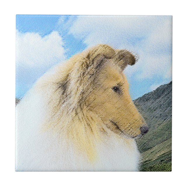 Collie in Mountains (Rough) Painting - Dog Art Tile (Front)
