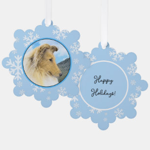 Collie in Mountains (Rough) Painting - Dog Art Tree Decoration Card