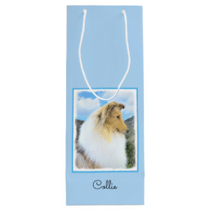Collie in Mountains (Rough) Painting - Dog Art Wine Gift Bag