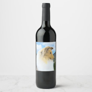 Collie in Mountains (Rough) Painting - Dog Art Wine Label