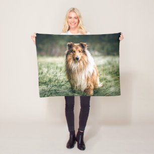 Collie in the Rough Grassland Fleece Blanket
