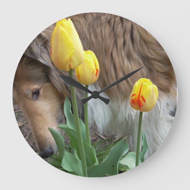 Collie N the Tulips Wall Clock (Front)