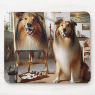 Collie Paint Portrait On an Easel Mouse Mat