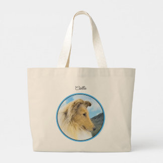 Collie Painting Rough Sable Merle Original Dog Art Large Tote Bag