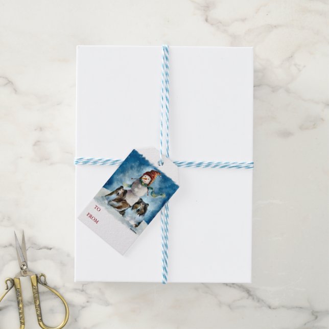 Collie Pair with Snowman Gift Tags (With Twine)