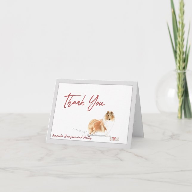 Collie Pet Dog Personalise Bone Ribbon     Thank You Card (Front)