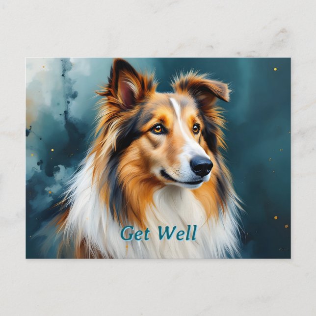 Collie Portrait Get Well Postcard (Front)