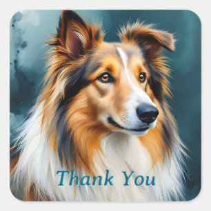 Collie Portrait Thank you Square Sticker